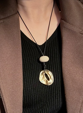 银色不规则吊坠长款项链女秋冬小众复古毛衣链高级感挂脖装饰配饰