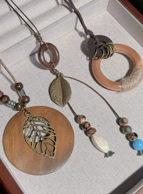 新中式禅意圆环编织绳项链女波西米亚民族风长款复古毛衣链配饰