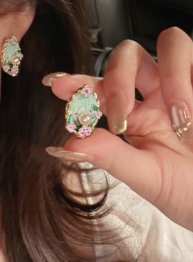通勤百搭莫奈花园珍珠耳环高级感油画耳钉小众轻奢设计感耳饰耳夹