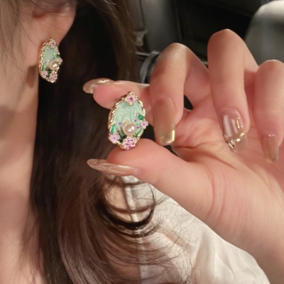 通勤百搭莫奈花园珍珠耳环高级感油画耳钉小众轻奢设计感耳饰耳夹