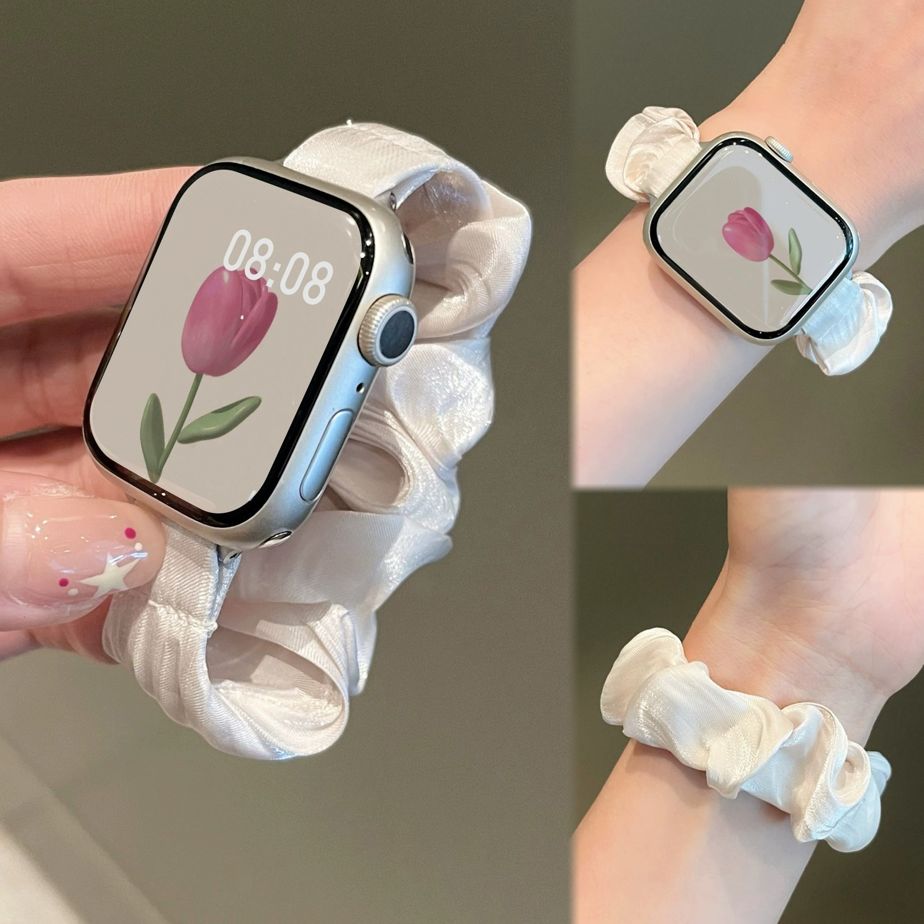 夏季小清新法式发圈iwatchS11表带适用苹果applewatchs1097se透气