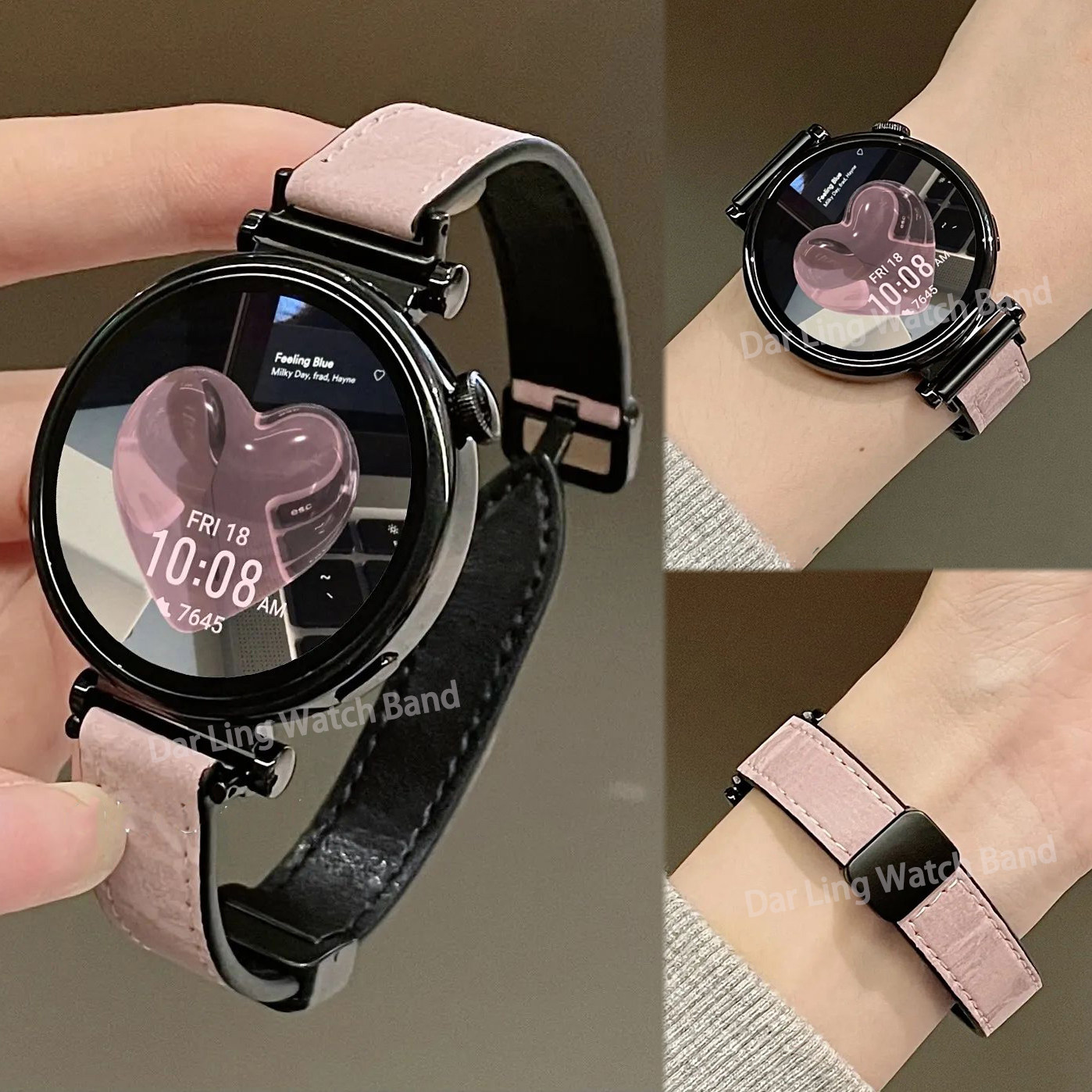 新款玫瑰烟粉真皮磁吸扣表带适用华为GT6Watch54GT4GT3gt2夏天GT5