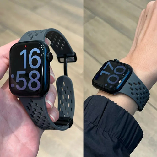 适用华为FIT5新款透气液态硅胶磁吸扣表带苹果S11s109se小米10Pro