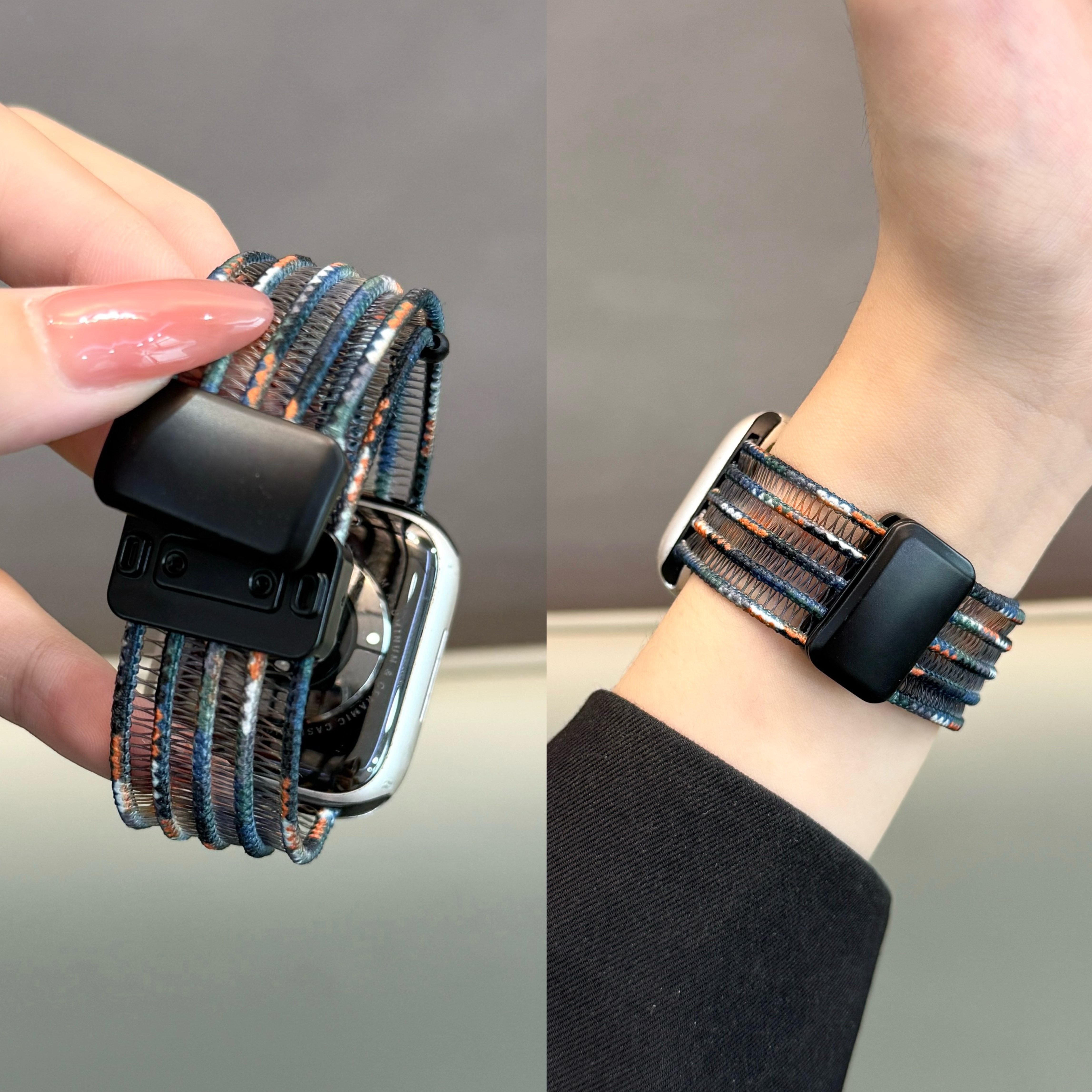 适用iWatchS11高级鱼丝线编织磁吸表带苹果s1098se华为FIT5/4透气