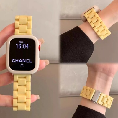 新款奶黄亚克力三株表带适用华为FIT5Fit3苹果S11s10通用小米9Pro