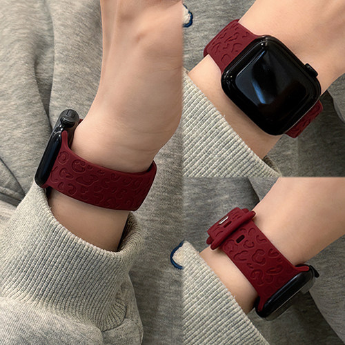 新款豹纹压花硅胶iwatchS11替换表带适用苹果s10applewatchs987se