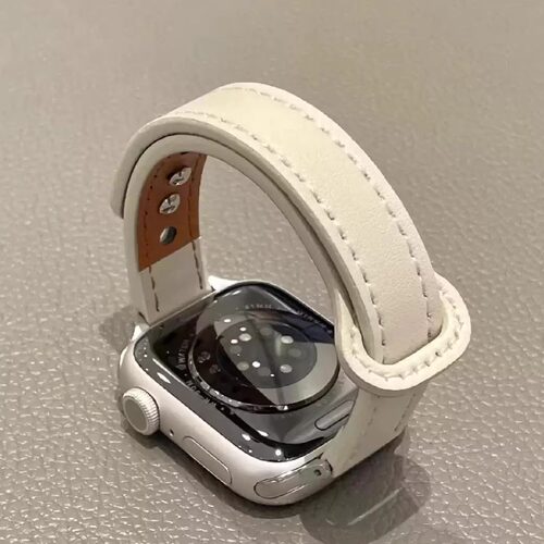 适用华为FIT5Fit4简约双钉扣皮质表带苹果S11iwatchS10s9小米9pro