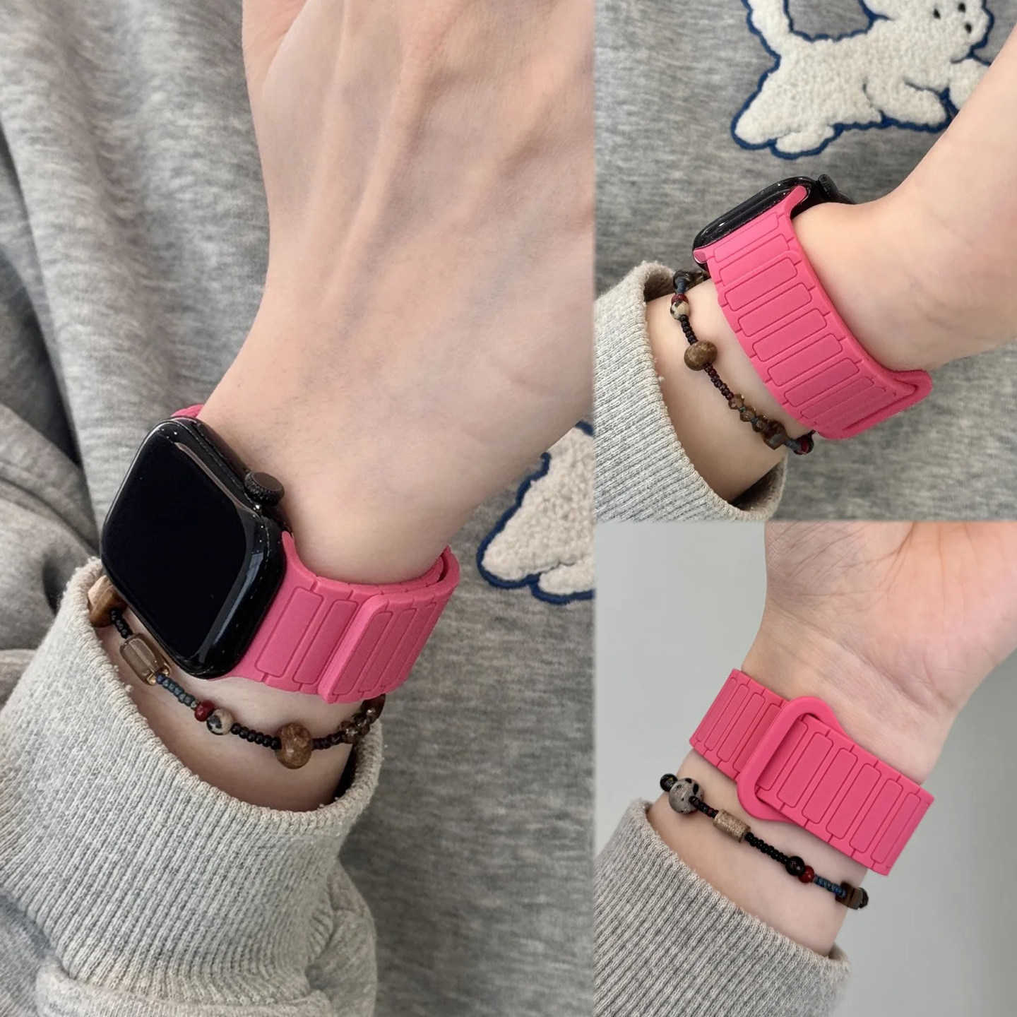 张婧仪三株硅胶磁吸表带适用苹果S11s1098华为FIT5小米10Pro红米6