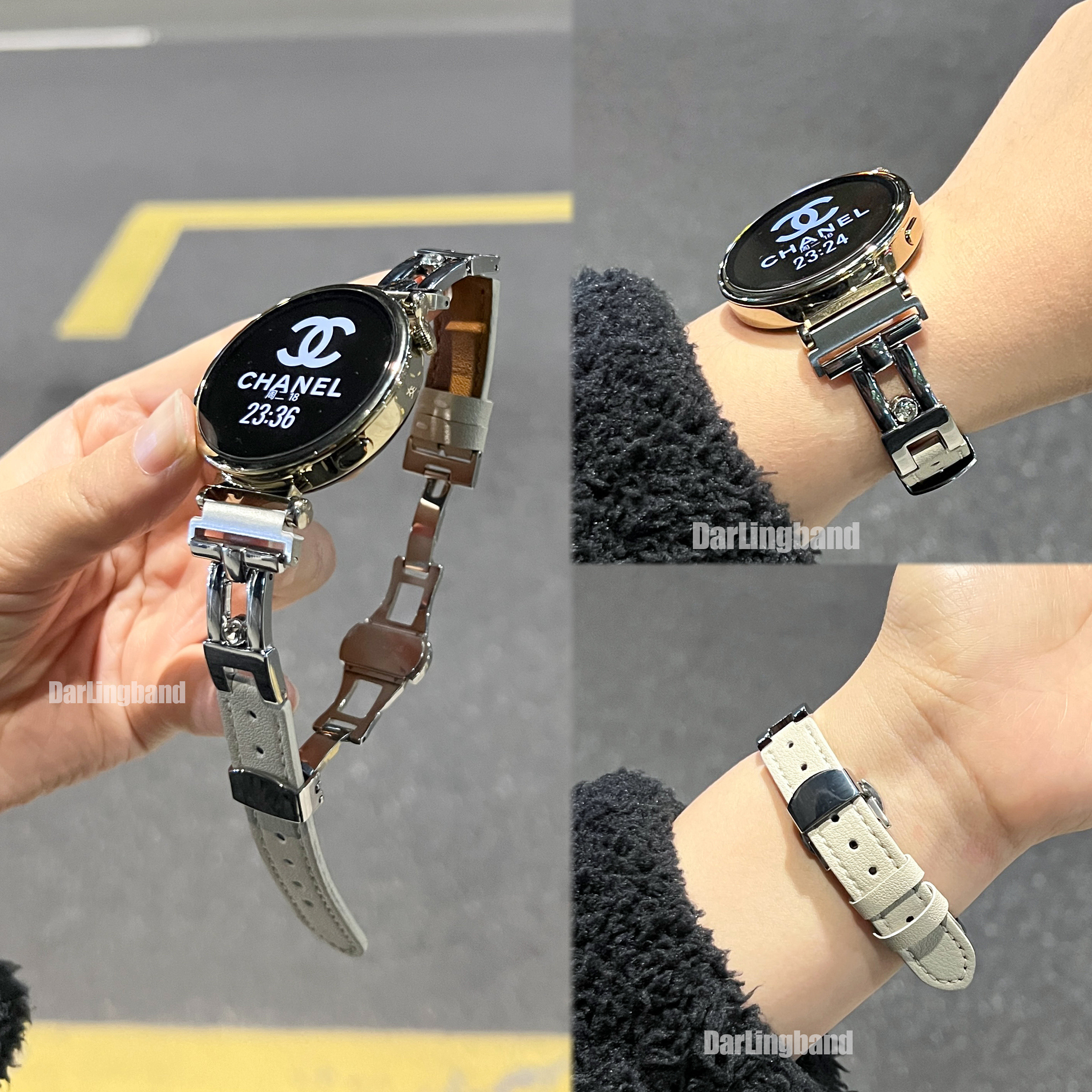 高级感金属滑梯皮质蝴蝶扣表带适用华为GT6手表GT5gt3GT4女款Fit5
