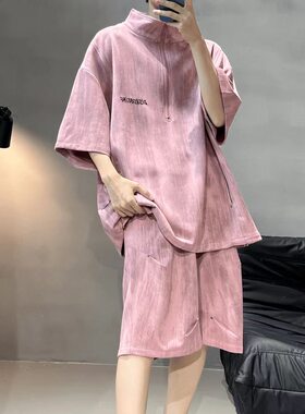 扎染印花暗黑小众运动套装男情侣中性风美式休闲短袖短裤两件套潮