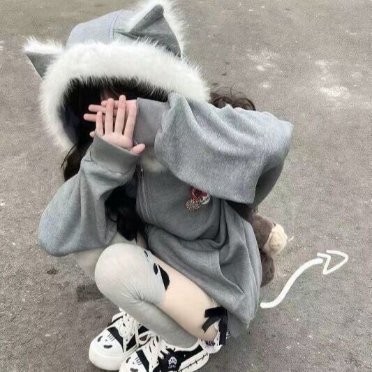 美式复古秋冬可爱连帽加绒加厚卫衣外套学院风时尚百搭小个子学生