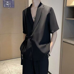 【短袖西装】夏季冰丝薄款西装男外穿痞帅高级感男套装穿搭潮牌雅