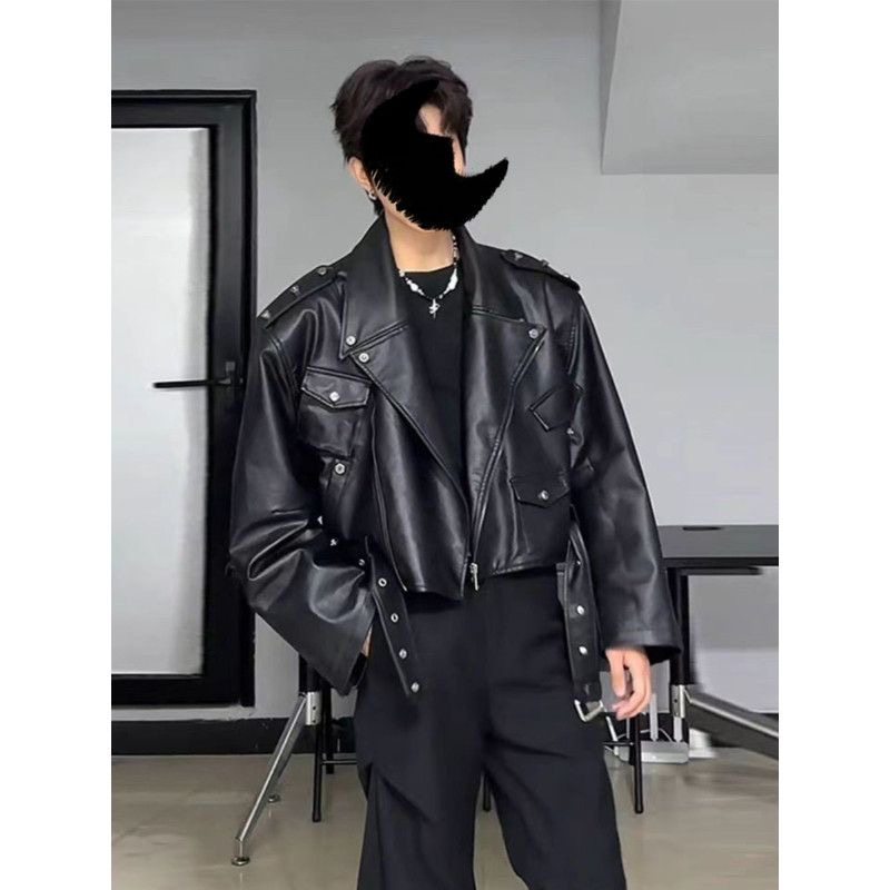 黑色美式痞帅柳钉皮衣夹克男款春秋季穿搭潮牌机车服高级感外套