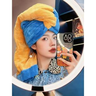 【戴珍珠耳环的干发帽】法式名画干发头巾超强吸水速干洗头2025款