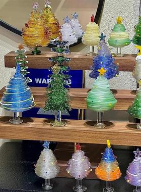 烧制玻璃菠萝圣诞树拉丝琉璃桌面客厅卧室居家装饰摆件成品彩玻璃