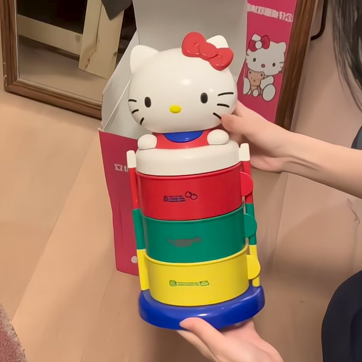 哈喽kitty桌面收纳盒旋转发圈首饰梳妆台整理盒多功能储物置物盒