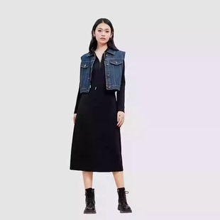 朵以2024春秋新款时尚牛仔马甲连帽卫衣连衣裙两件套39DQ808053