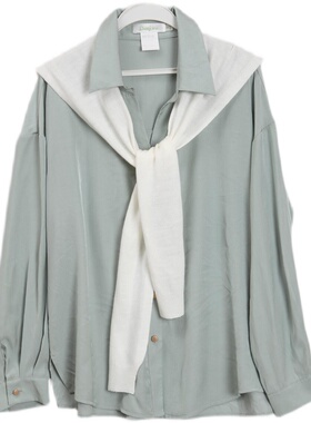 朵以春装新款时尚百搭假两件披肩衬衫可拆韩版气质上衣36DC131016