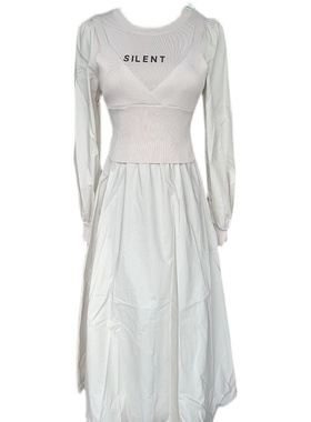 2022朵以春秋新款时尚修身针织拼接连衣裙两件套长裙37DC810002