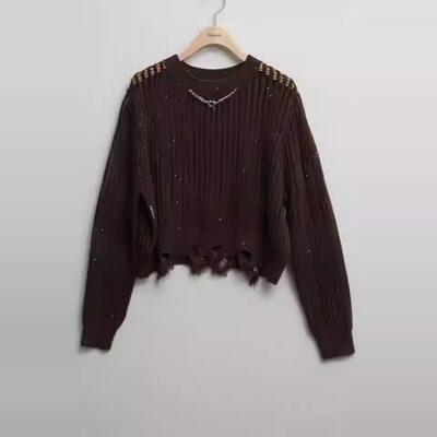 朵以圆领套头流苏针织毛衣