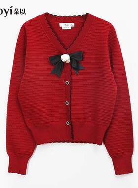 朵以2024冬装新款时尚甜美气质蝴蝶结针织衫小个子毛衣39DD530130