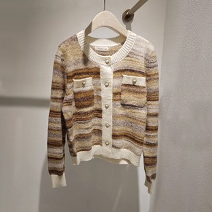 39DD530139 清新甜美气质撞色条纹毛衣外套针织衫 朵以2024冬季 新款