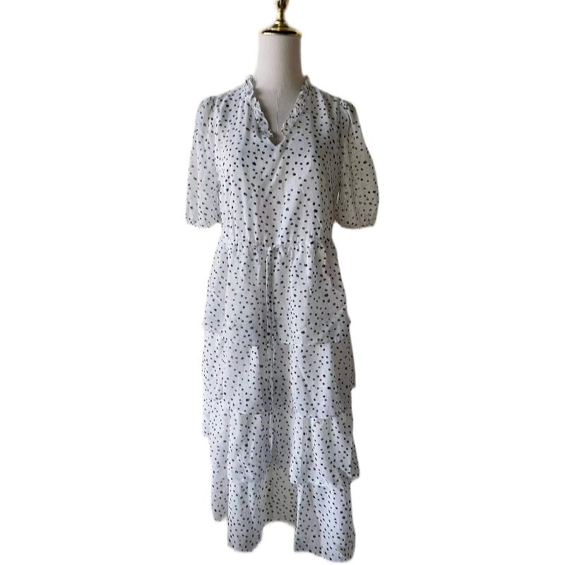 朵以正品知性女装轻熟风波点连衣裙蛋糕裙系带收腰34dq816058