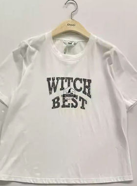 朵以2024夏装新款时尚百搭字母印花宽松圆领T恤短袖女39DX330131