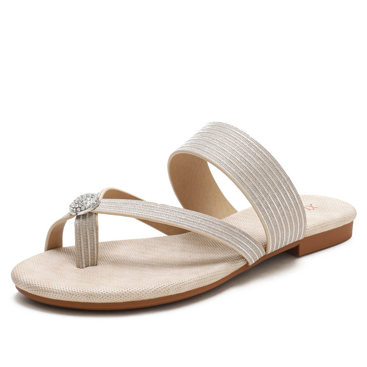 西米亚套趾女鞋 2021新款水钻度假沙滩平底女百搭罗马鞋