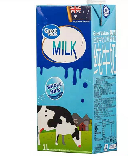 沃尔玛 惠宜全脂纯牛奶澳大利亚进口家庭装 whole milk 1l