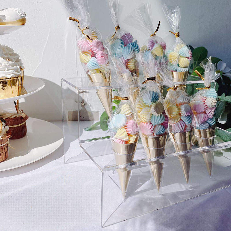 2层亚克力冰淇淋甜筒架甜品台摆件纸杯蛋糕婚礼展示架