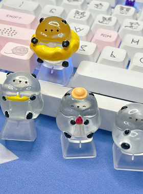 创意可爱夜光透明熊猫键帽十字轴机械键盘装饰ESC键按钮礼物键帽