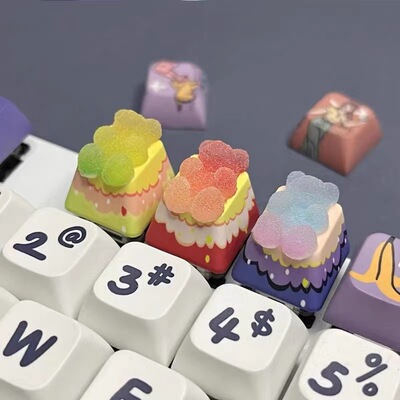 创意个性渐变可爱小熊键帽彩绘底十字轴游戏机械键盘装饰礼物键帽