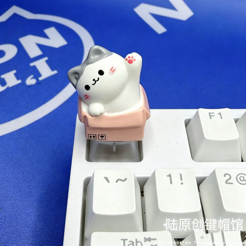 可爱纸箱小猫咪键帽透光R4个性立体透光机械键盘十字轴ESC键帽