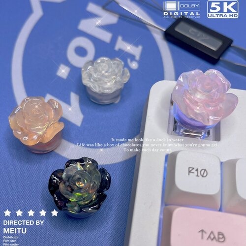 定制个性圆底玫瑰花透光键盘帽冰透夜光花Esc十字轴机械键盘键帽