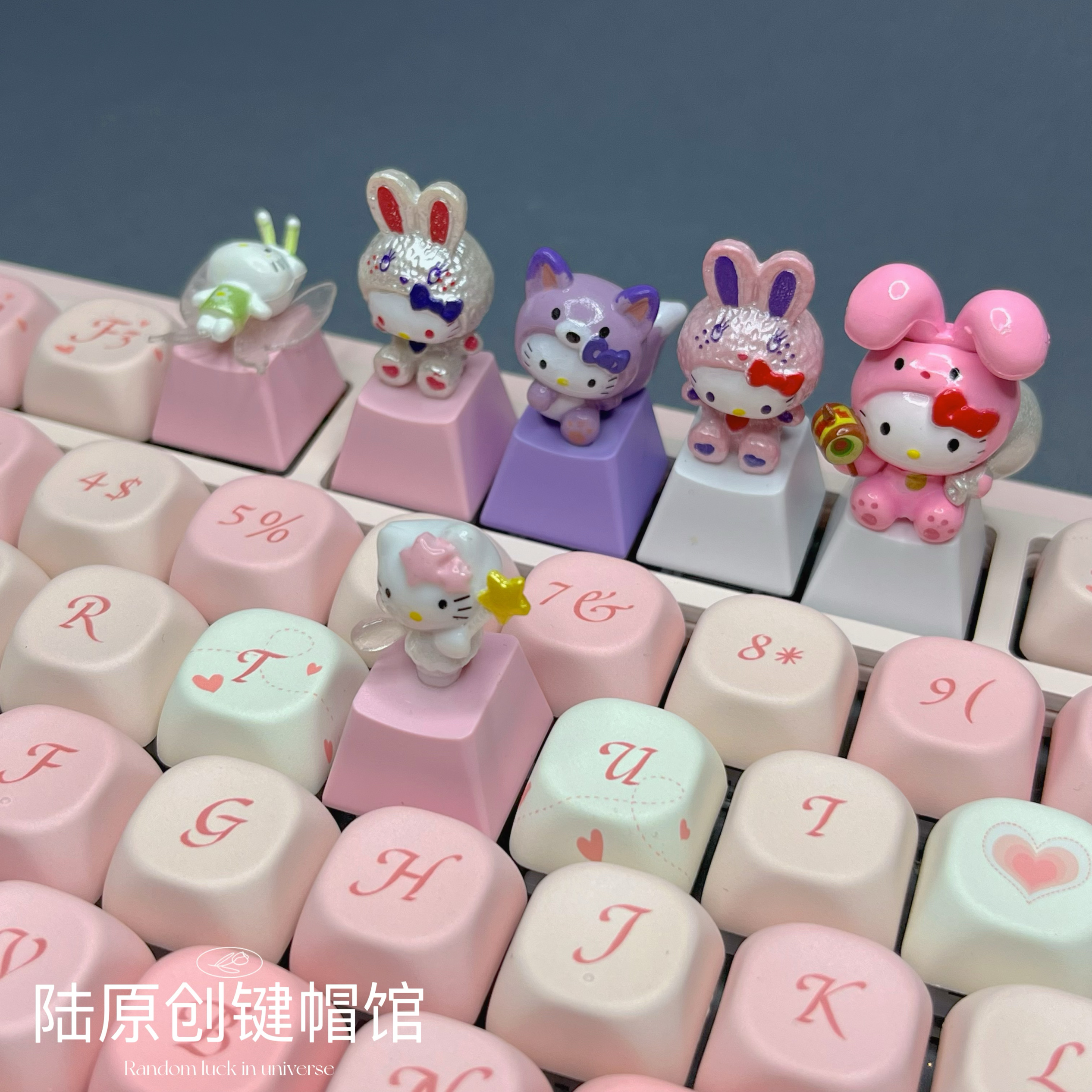 可爱hello kitty凯蒂猫键帽KT猫个性R4透光定制粉色创意键盘键帽
