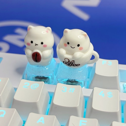 可爱小猫键帽滴胶透光R4个性透明游戏机械键盘咖啡杯猫咪ESC键帽