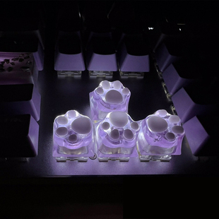 电脑按钮机械键盘键帽 OEM 2025新款 透明紫色透光猫爪键帽十字轴