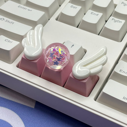 3颗包邮翅膀键帽卡通少女粉星星水晶球机械键盘键帽美甲加高键帽