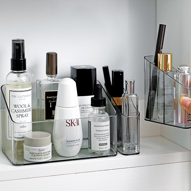 分格塑料置物架透明黑镜柜收纳盒