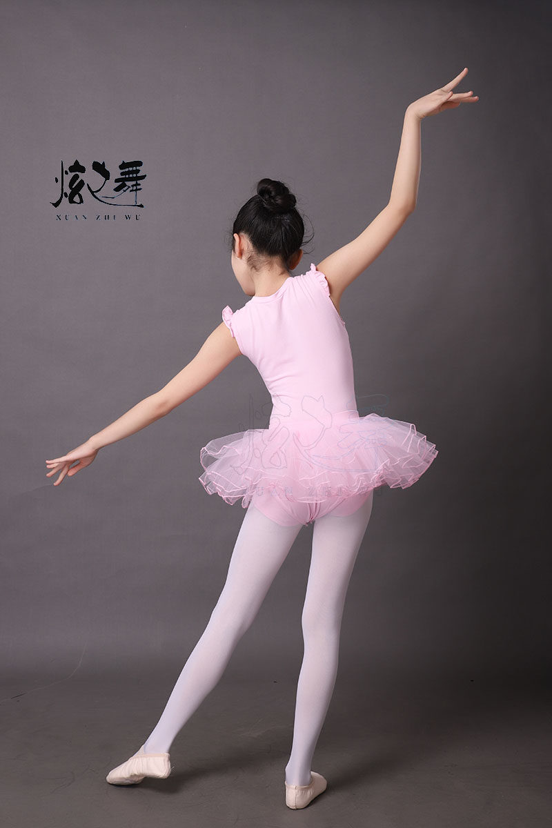 女童纯棉夏季荷叶边短袖分体开裆舞蹈裙少儿拉丁民族舞蹈服练功服