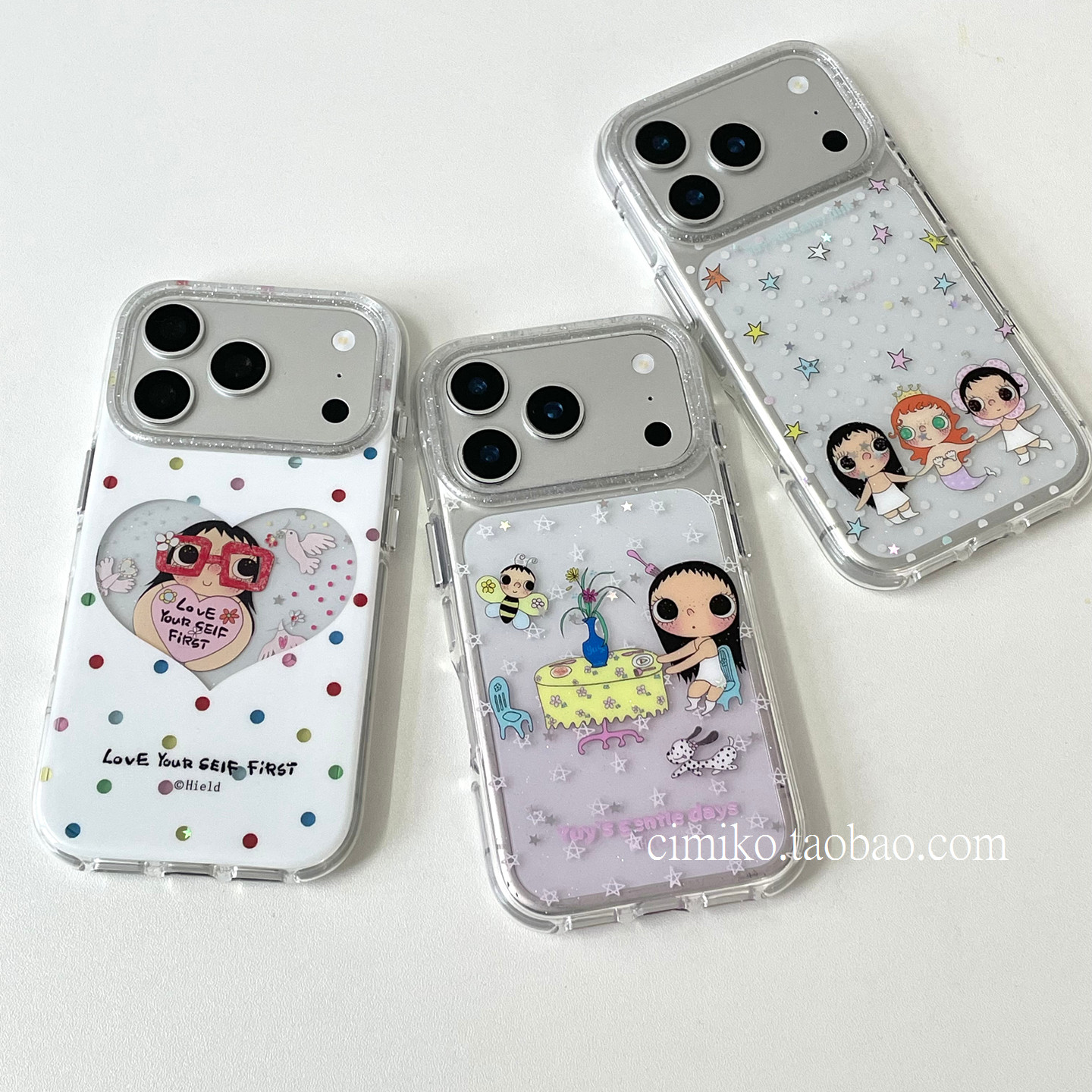 CIMIKO*波点可爱透明爱心小玉yu适用于苹果17promax手机壳16手机保护套iphone15promax韩系小清新14promax13