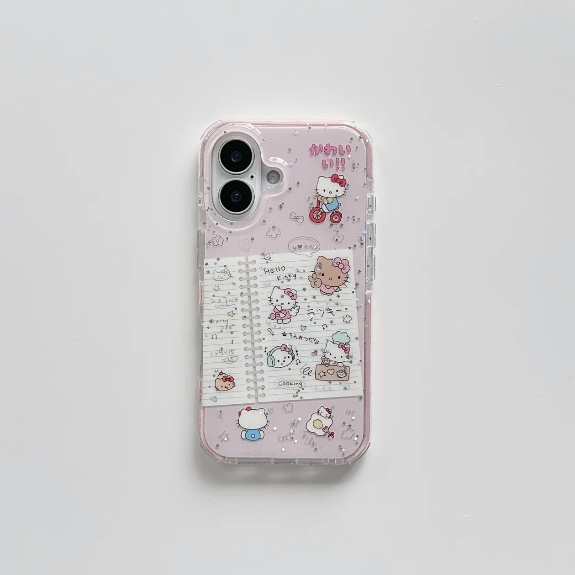 cimiko卡通粉底笔记本闪闪Kitty猫适用iphone16promax手机壳苹果15二合一14防摔13个性15promax创意14promax