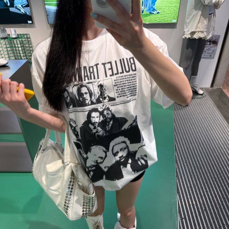 复古印花白色短袖t恤女夏季