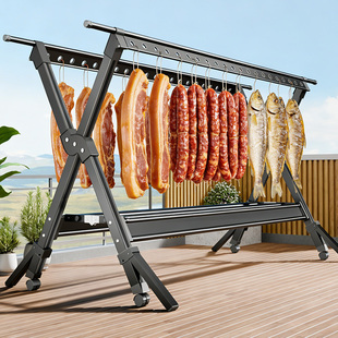 折叠晾衣架落地室内家用阳台晾衣杆室外伸缩挂腊肉架子晒被子神器