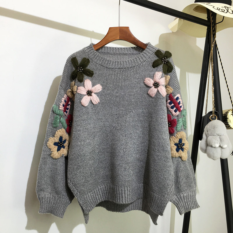 fresh Embroidery sweater Socket Easy Korean Edition Nail bead Flower College wind Sweater thickening coat Autumn and winterin the Women's clothing/Boutique , Sweaters  category - from Buy2taobao.com to provide professional Taobao agent buy service