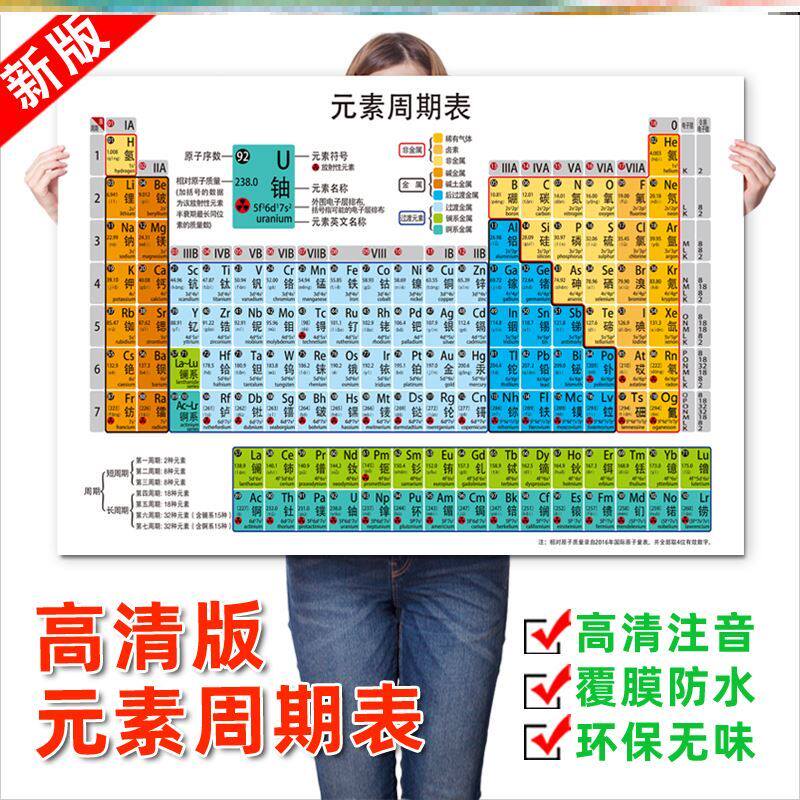 实验室注音2021年中英文带拼音周期元素墙贴高中化学元素周期表