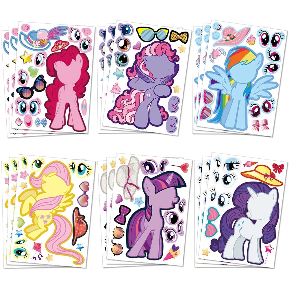 6/12Sheets DIY Pony Puzzle Stickers Make a Face Cute Unicorn-封面