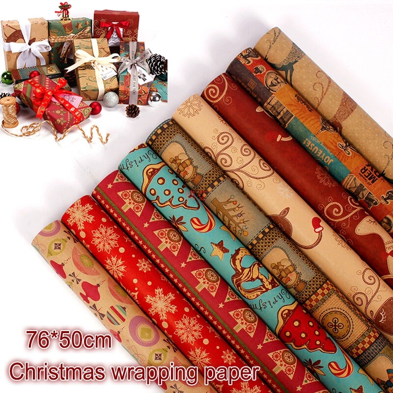 1roll christmas gift wrapping paper xmas tree snowflake
