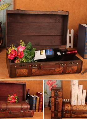 复古老式手提箱摆件欧式皮箱收纳箱木箱子橱窗怀旧拍摄道具装饰品